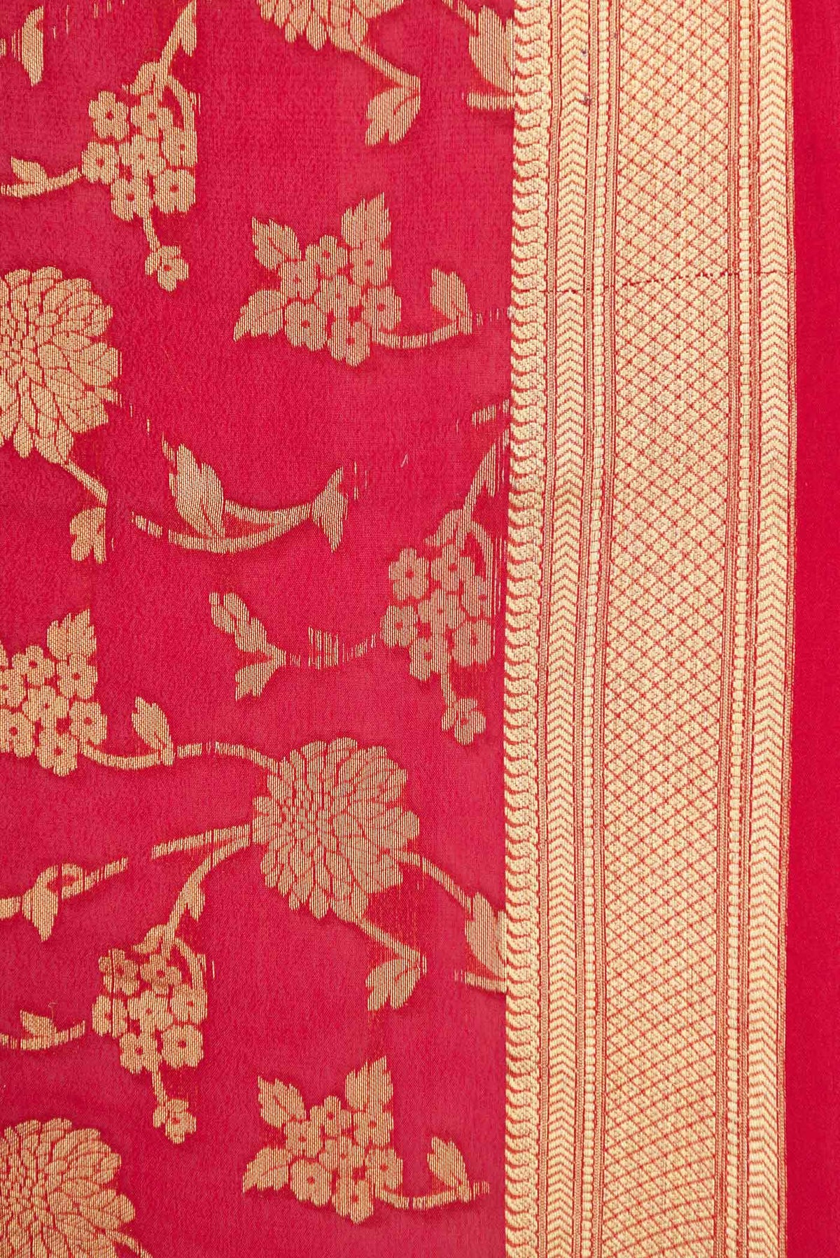 Border image of Red Mysore Crepe Saree with Zari Brocade on the body and Zari Border