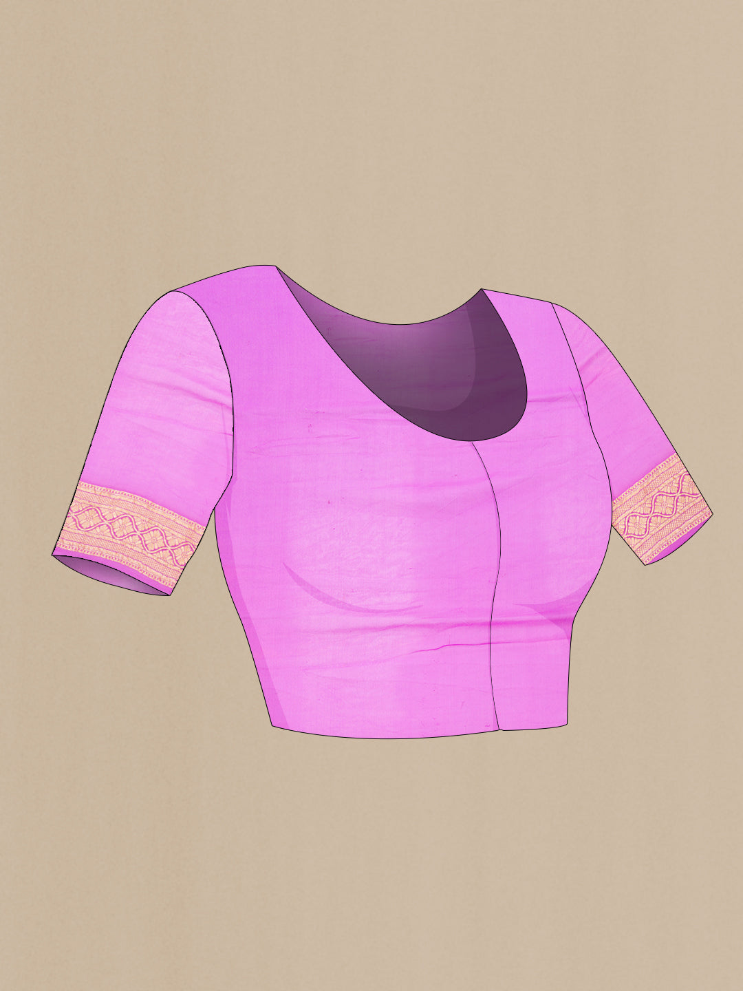 Close up image of the blouse of Lavender Dual Tone Mysore Georgette Saree with Stripes on the body and Zari Border. 