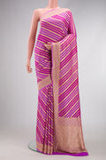 Lavender Dual Tone Mysore Georgette Saree with Stripes on the body and Zari Border.  displayed on a mannequin