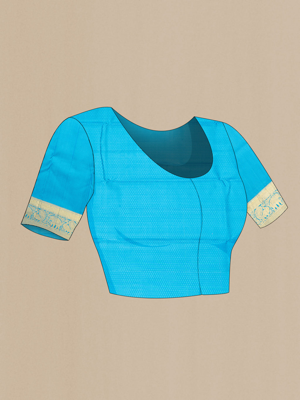 Close up image of the blouse of Parrot Green and Pink Color Kanchipuram Saree with Jacquard design on the body and Zari Border