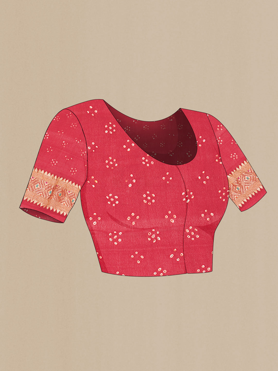 Close up image of the blouse of Red Dual Tone Banarasi Georgette Saree with Zari Brocade on the body and Zari Border