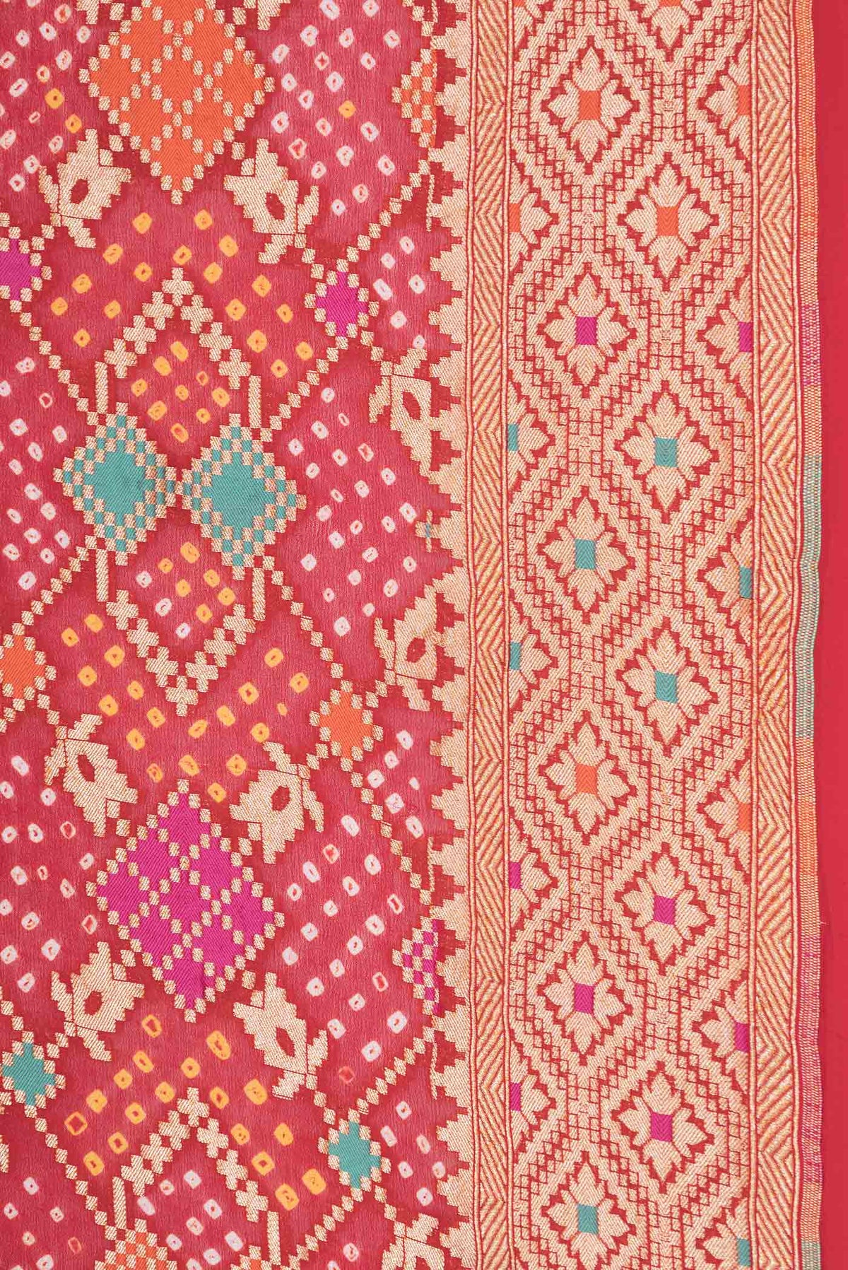 Border image of Red Dual Tone Banarasi Georgette Saree with Zari Brocade on the body and Zari Border