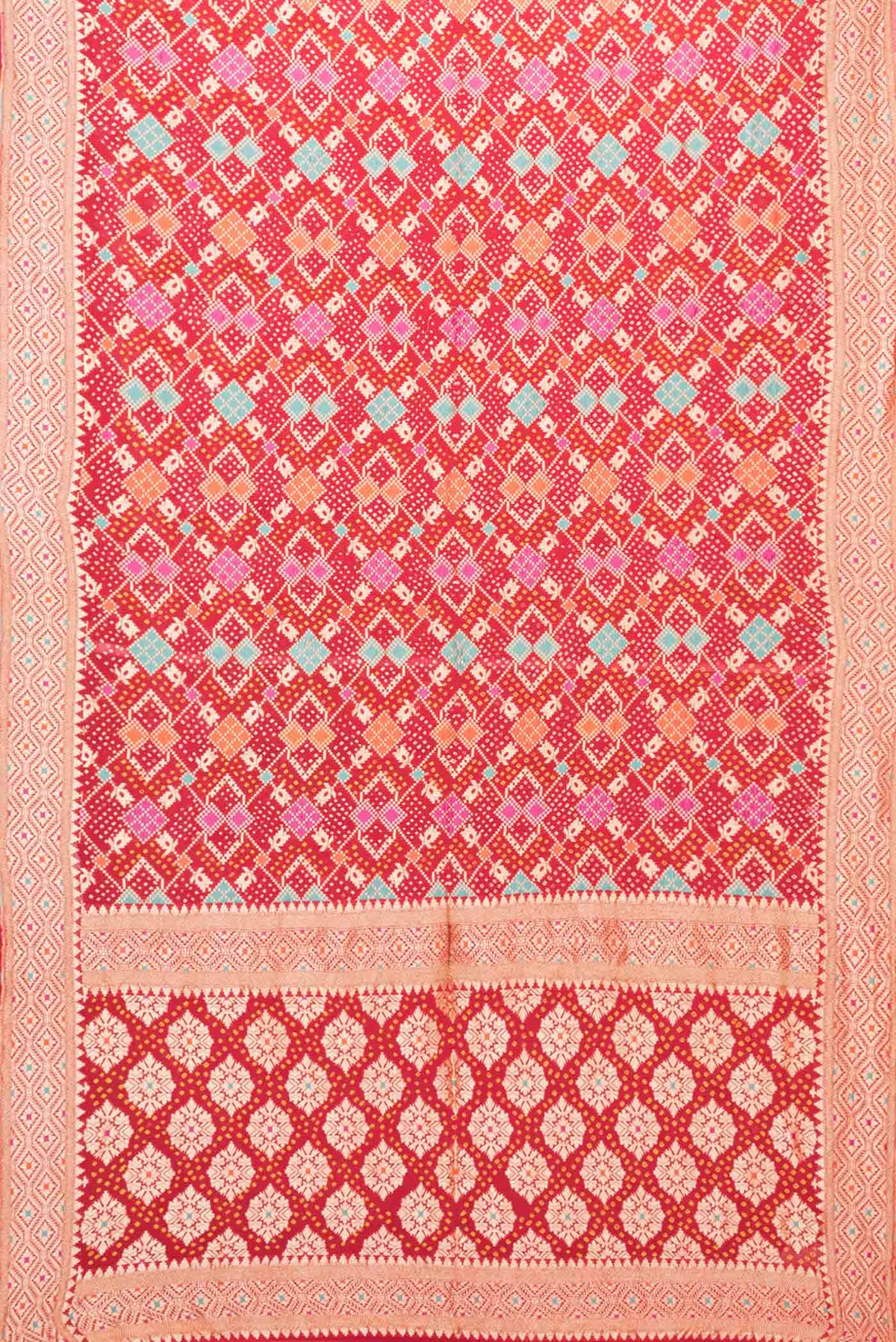 Flat view of Red Dual Tone Banarasi Georgette Saree with Zari Brocade on the body and Zari Border