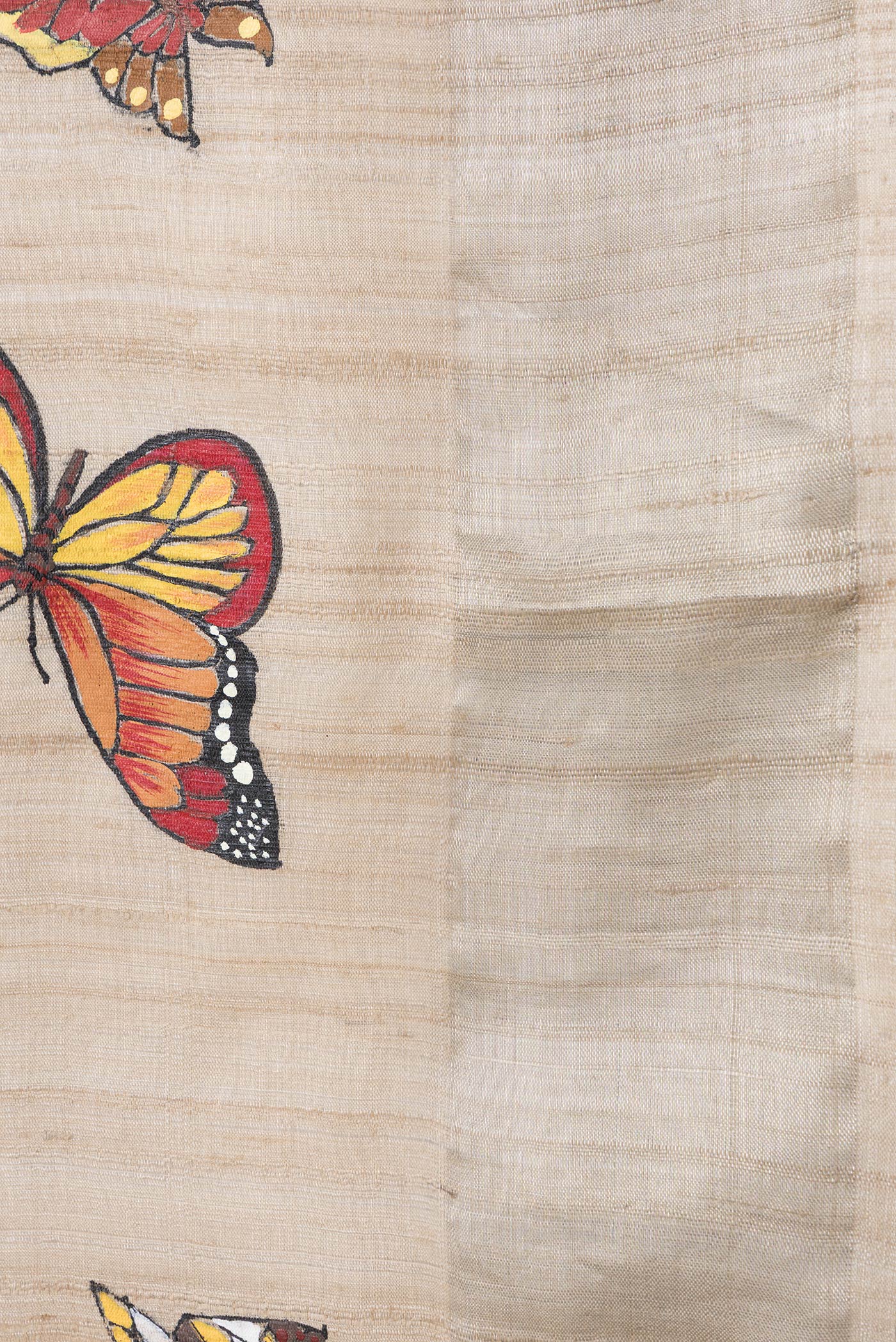 Border image of Beige Dual Tone Tussar Silk Saree with Printed design on the body and Zari Border. 