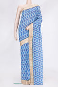 Sky Blue Dual Tone Tussar Silk Saree with Printed design on the body and Thread Border.  displayed on a mannequin