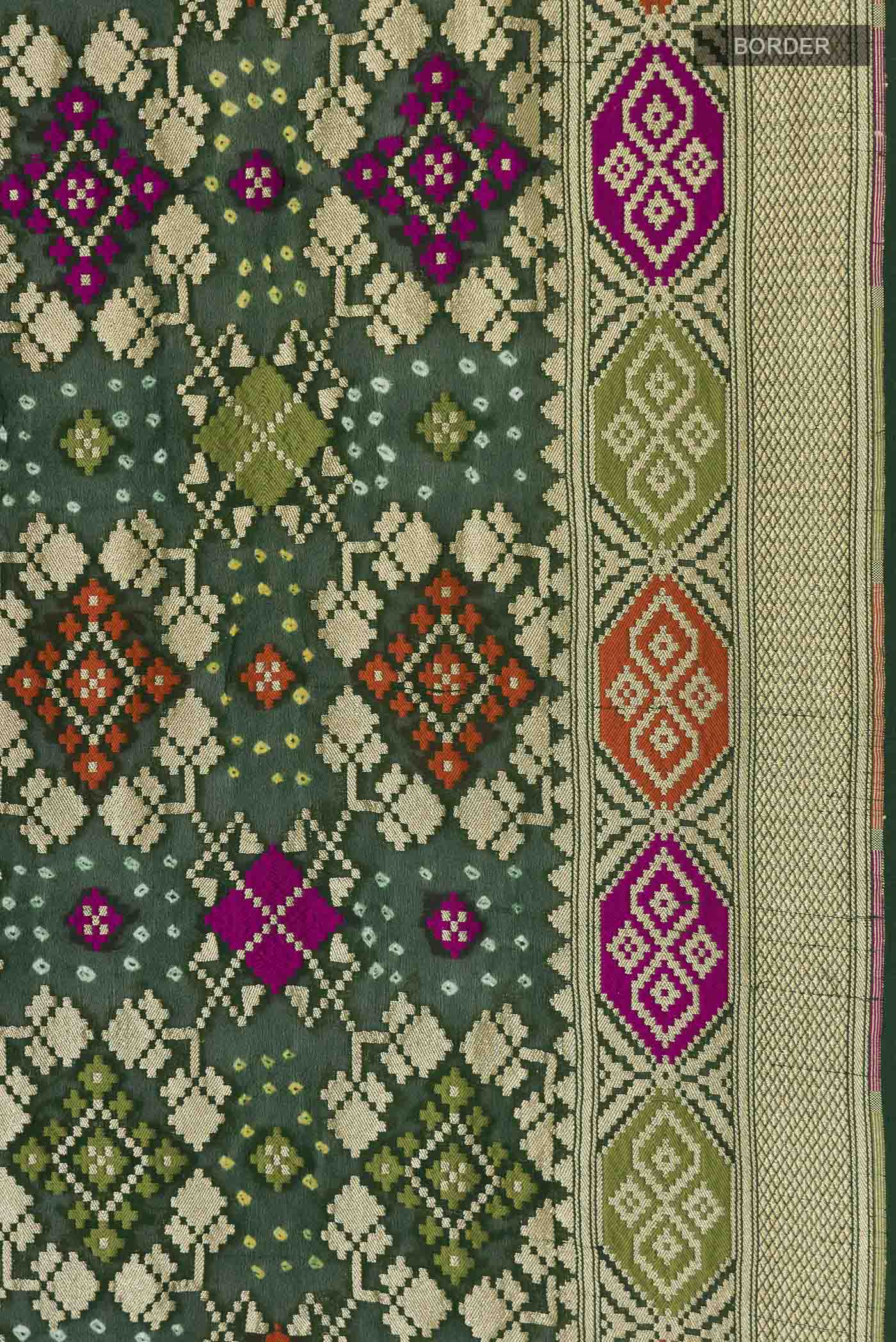 Border image of Green Banarasi Georgette Saree with Bandhani Print on the body and Zari Border