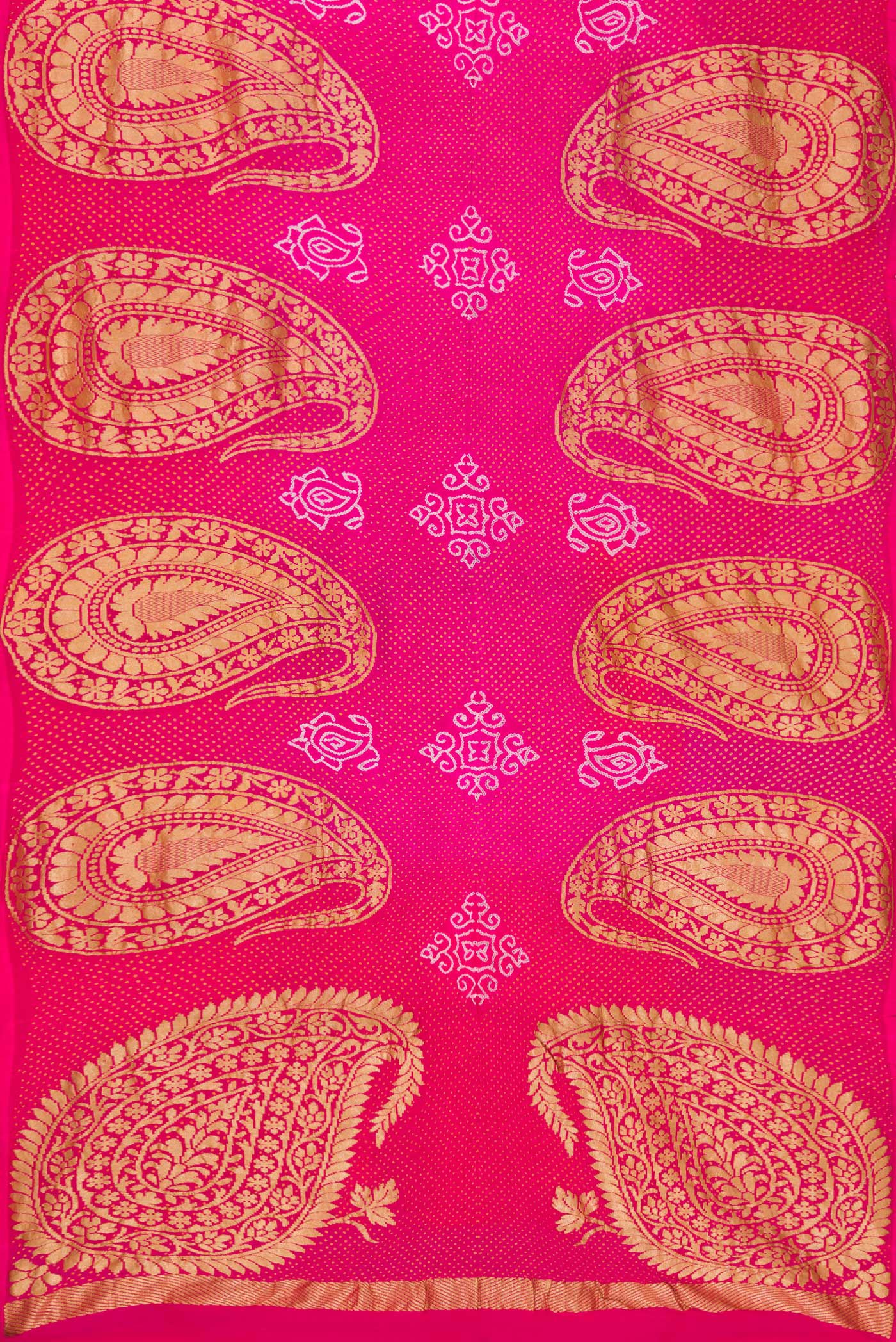 Flat view of Pink Dual Tone Bandhani Silk Saree with Bandhani Print on the body and Fancy Border. 