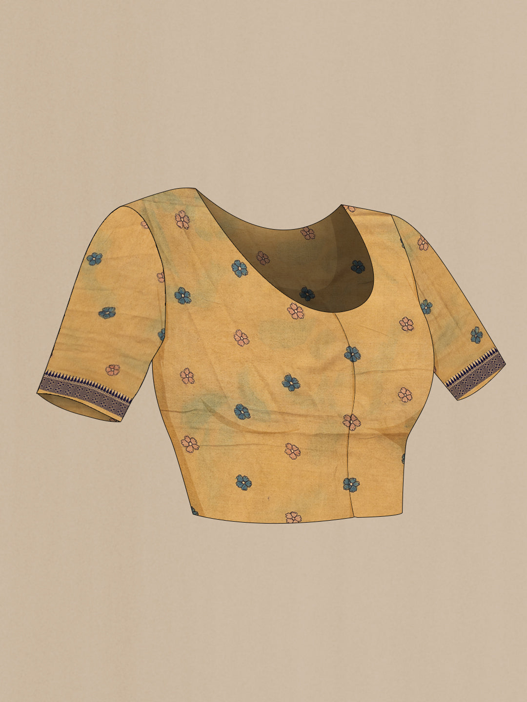 Close up image of the blouse of Brown Dual Tone Tussar Silk Saree with Printed design on the body and Printed Border. 