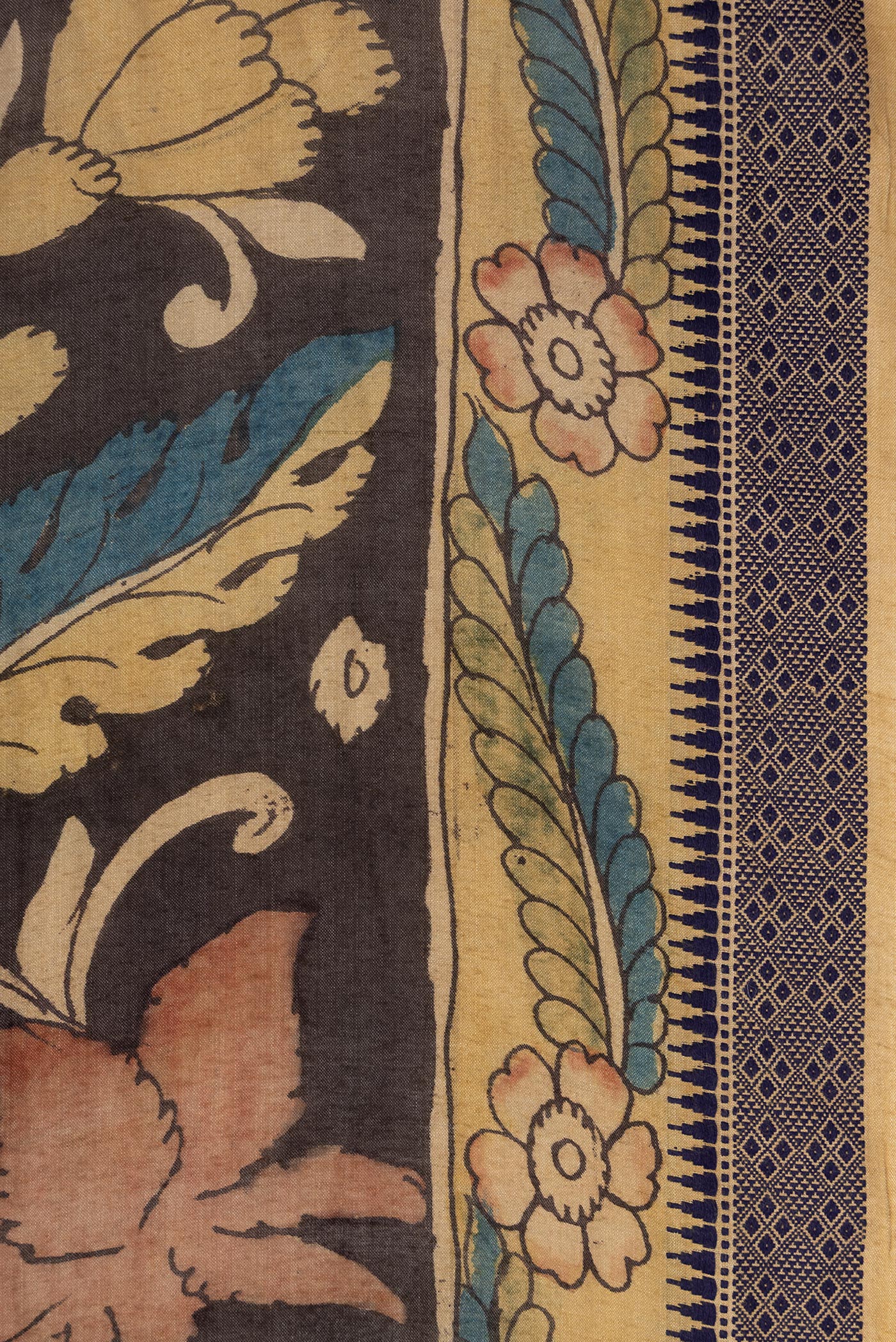 Border image of Brown Dual Tone Tussar Silk Saree with Printed design on the body and Printed Border. 