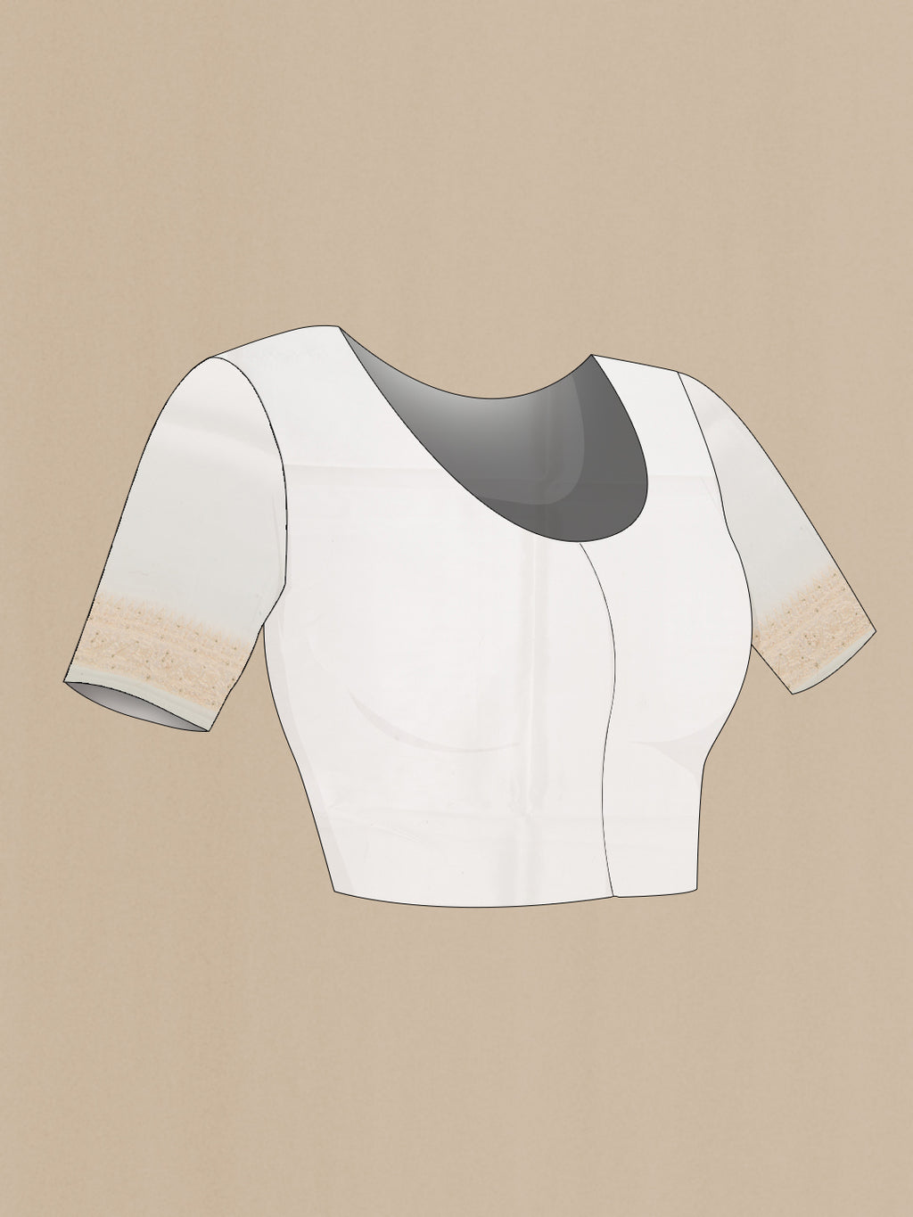 Close up image of the blouse of Off White Dual Tone Organza Silk Saree with Printed design on the body and Embroidery Border. 