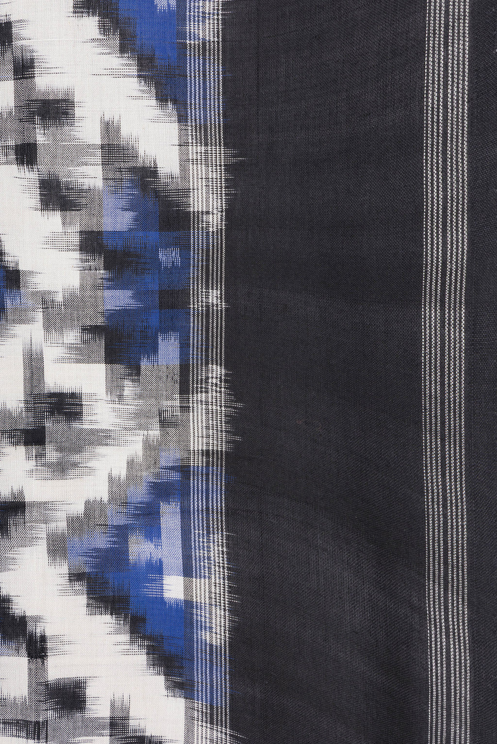 Border image of Off White Dual Tone Double Ikat Saree with Ikat Print on the body and Thread Border. 