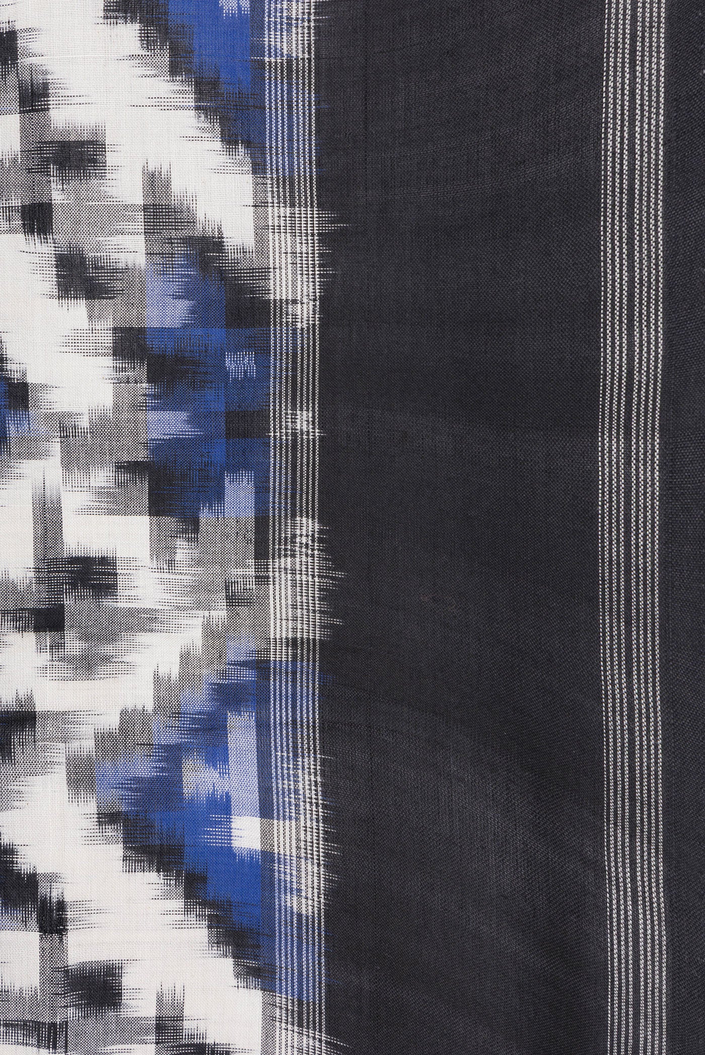 Border image of Off White Dual Tone Double Ikat Saree with Ikat Print on the body and Thread Border. 