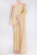 Sandal Dual Tone Tussar Silk Saree with Embroidery on the body and Embroidery Border.  displayed on a mannequin