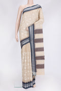 Beige Dual Tone Tussar Silk Saree with Embroidery on the body and Thread Border.  displayed on a mannequin