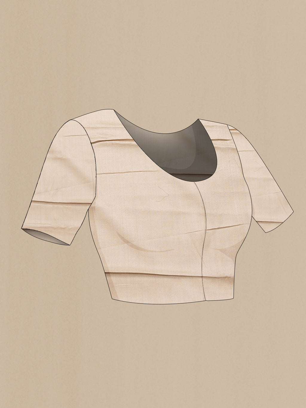 Close up image of the blouse of Beige Dual Tone Tussar Silk Saree with Embroidery on the body and Zari Border. 