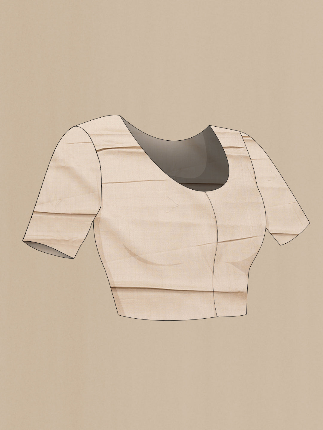 Close up image of the blouse of Beige Dual Tone Tussar Silk Saree with Embroidery on the body and Zari Border. 