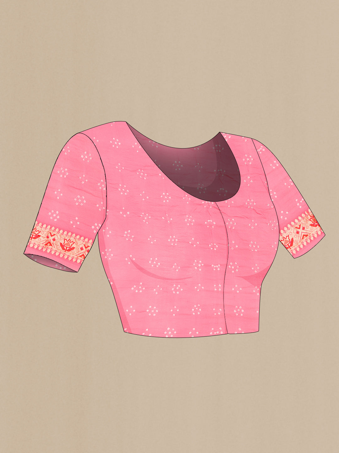 Close up image of the blouse of Dark Pink Dual Tone Banarasi Georgette Saree with Zari Brocade on the body and Zari Border. 