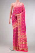 Dark Pink Dual Tone Banarasi Georgette Saree with Zari Brocade on the body and Zari Border.  displayed on a mannequin