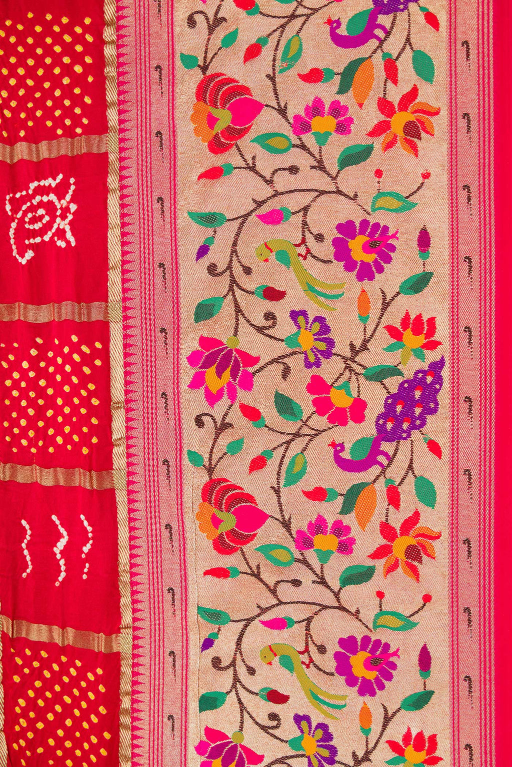 Border image of Red Dual Tone Bandhani Silk Saree with Bandhani Print on the body and Fancy Border. 