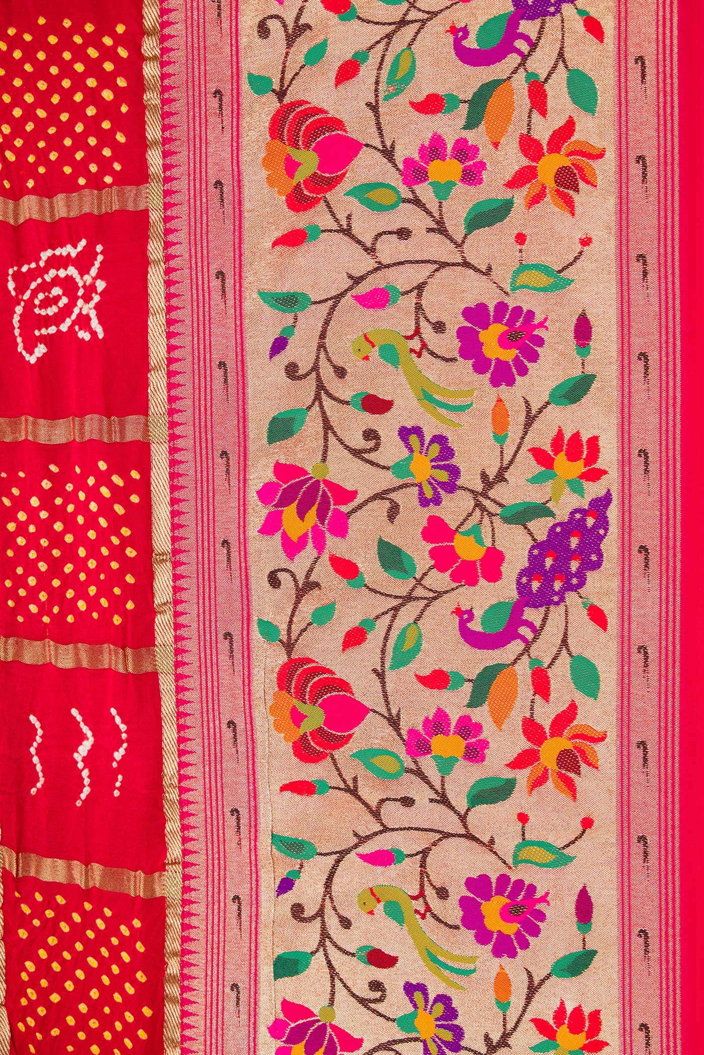 Border image of Red Dual Tone Bandhani Silk Saree with Bandhani Print on the body and Fancy Border. 