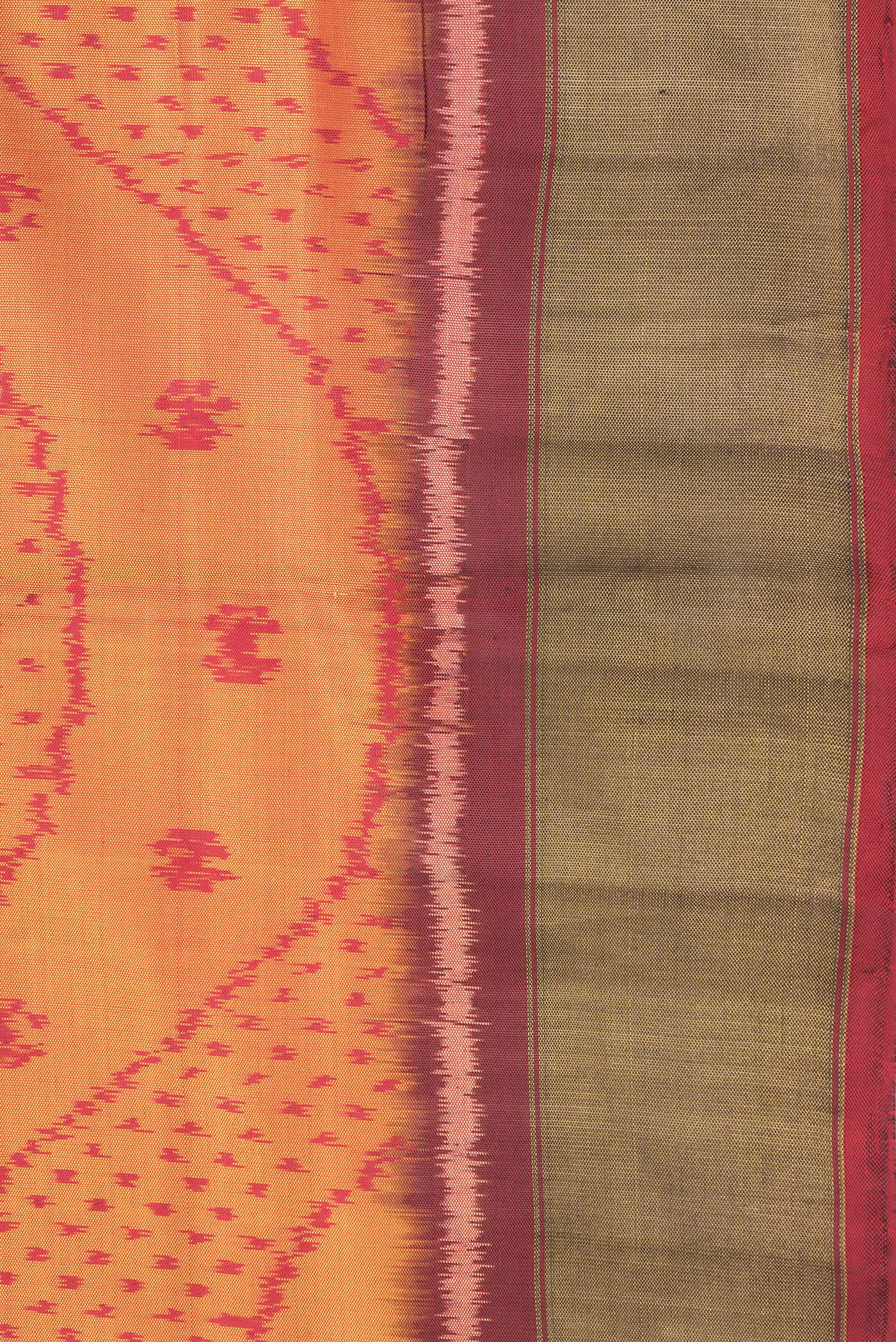Border image of Mustard Dual Tone Rajkot Patola Silk Saree with Ikat Print on the body and Zari Border. 