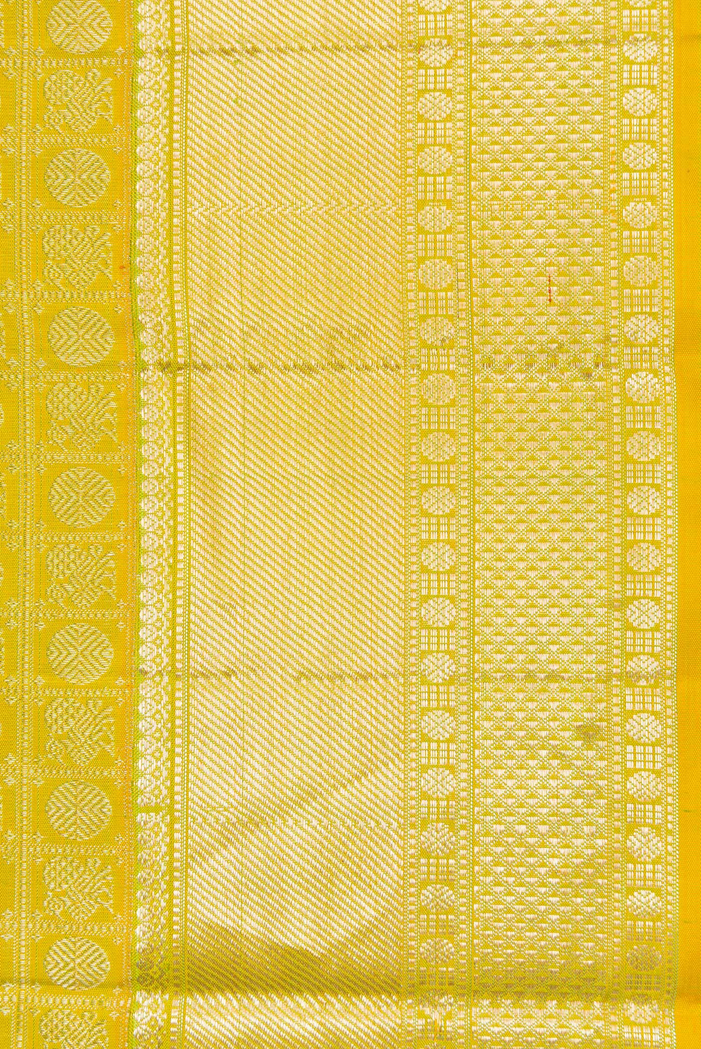 Border image of Parrot Green Dual Tone Kanjivaram Silk Saree with Zari Brocade on the body and Zari Border. 