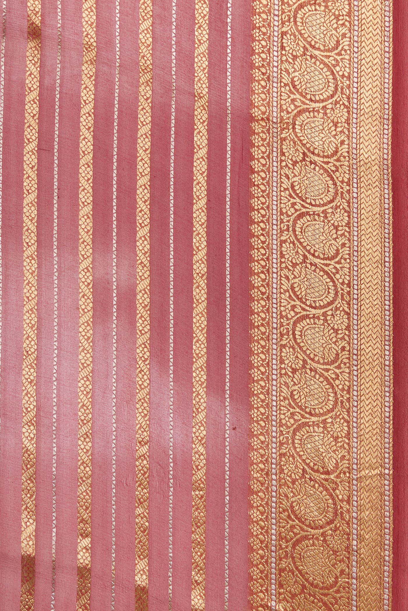 Border image of Maroon Dual Tone Organza Silk Saree with Stripes on the body and Zari Border. 