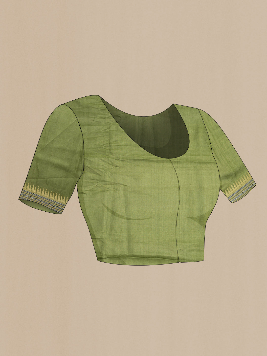 Close up image of the blouse of Green Dual Tone Tussar Saree with Plain Body and Fancy Border