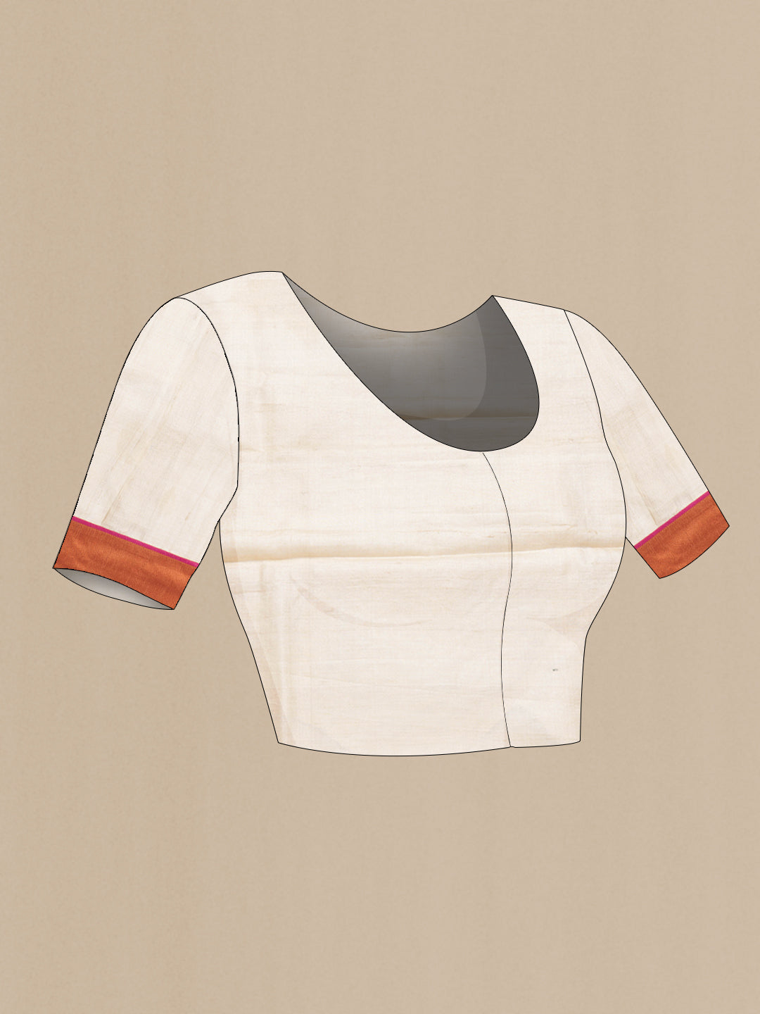 Close up image of the blouse of Beige Dual Tone Tussar Silk Saree with Embroidery on the body and Plain Border. 