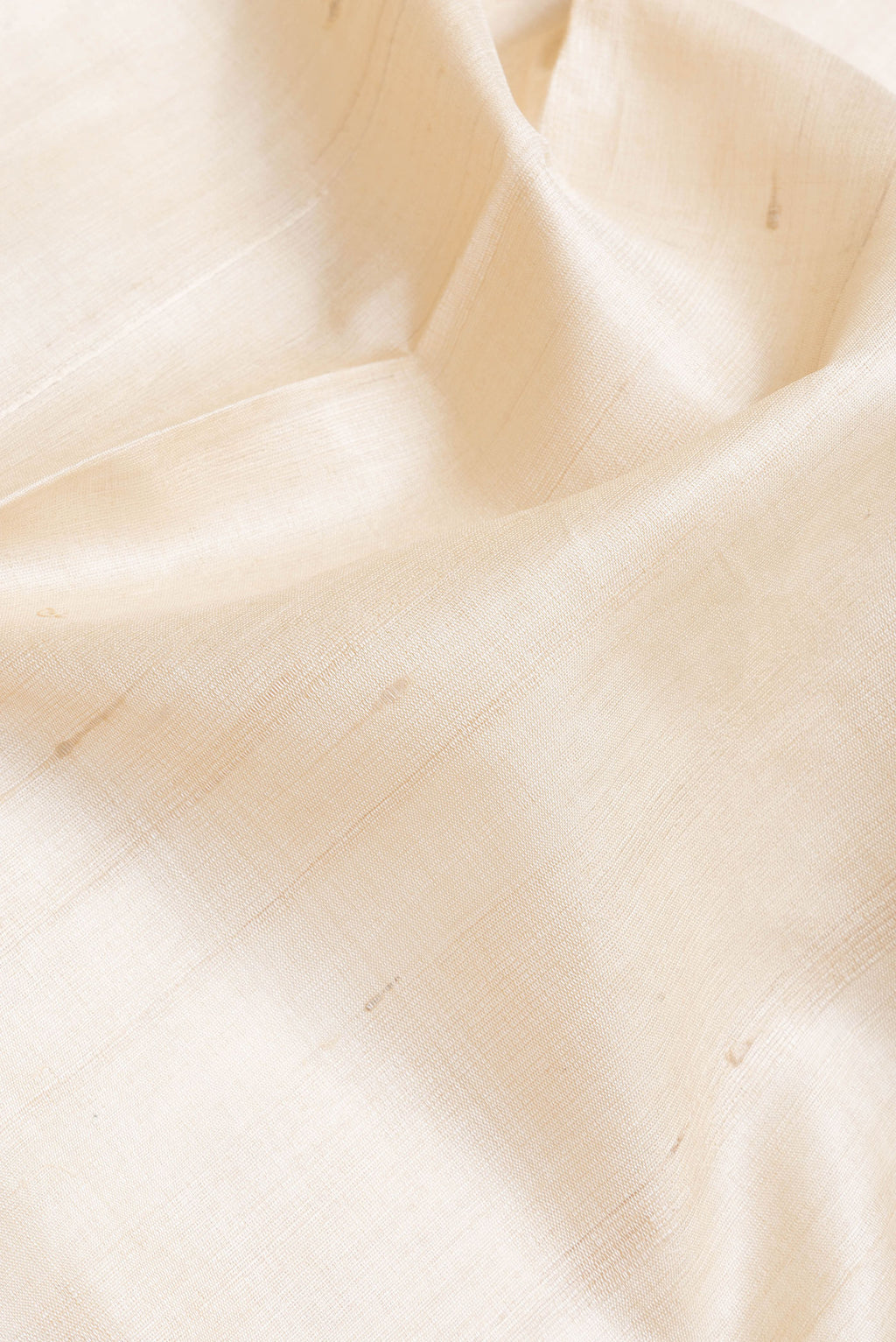 Close up of Beige Dual Tone Tussar Silk Saree with Embroidery on the body and Plain Border.  displaying folds