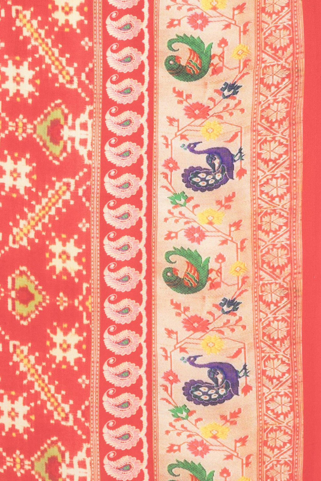 Border image of Red Dual Tone Mysore Crepe Saree with Printed design on the body and Printed Border. 