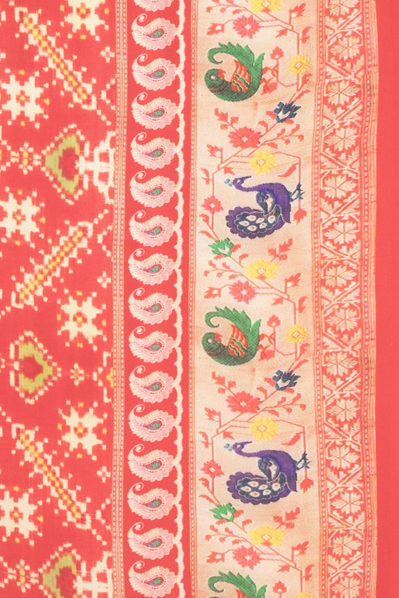 Border image of Red Dual Tone Mysore Crepe Saree with Printed design on the body and Printed Border. 