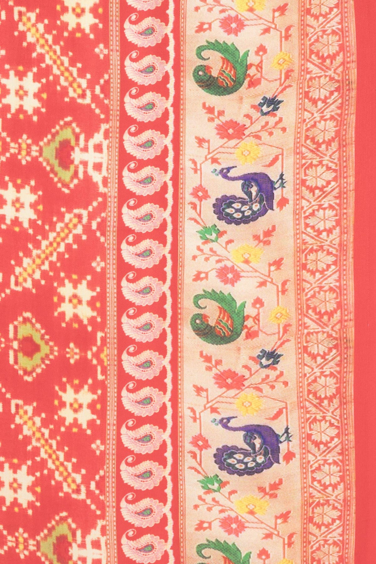 Border image of Red Dual Tone Mysore Crepe Saree with Printed design on the body and Printed Border. 
