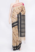 Beige Dual Tone Tussar Saree with Printed design on the body and Thread Border displayed on a mannequin