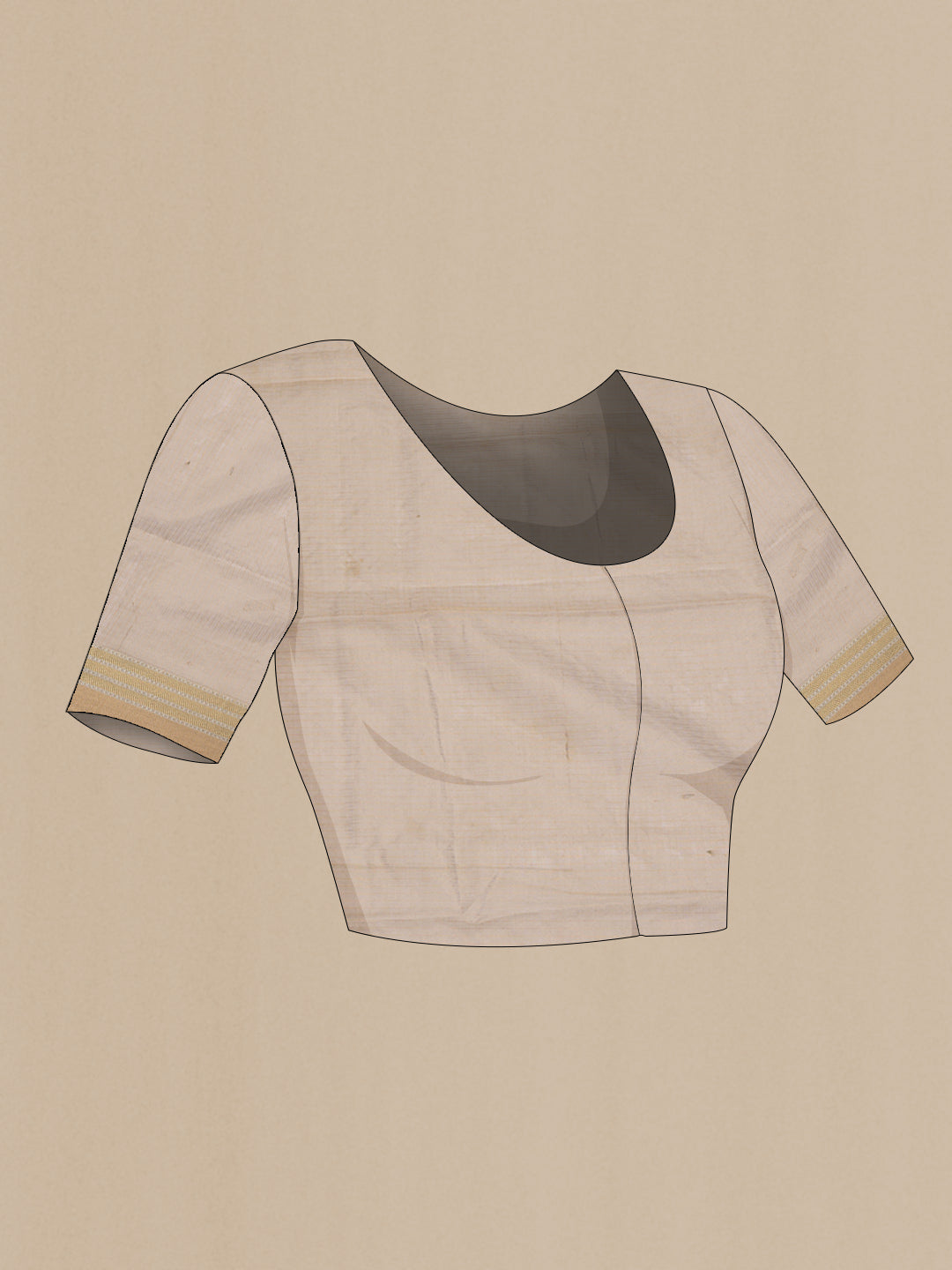 Close up image of the blouse of Beige Dual Tone Kota Silk Saree with Embroidery on the body and Zari Border