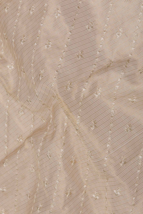 Close up of Beige Dual Tone Kota Silk Saree with Embroidery on the body and Zari Border displaying folds