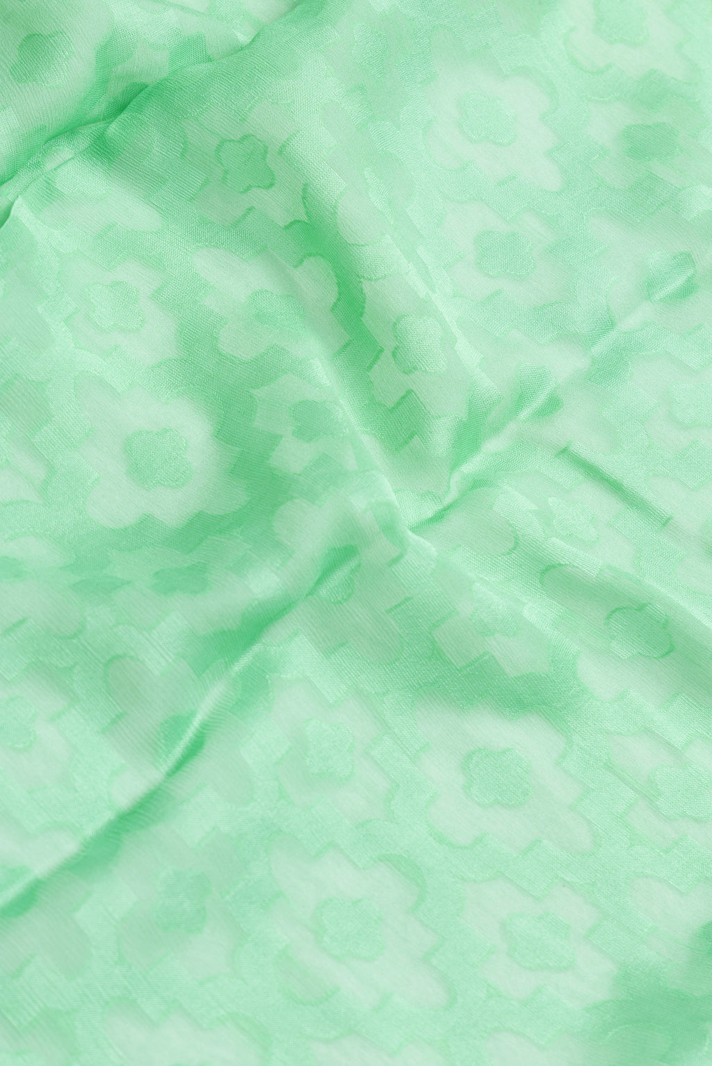 Close up of Sea Green Dual Tone Georgette Saree with Jacquard design on the body and Zari Border.  displaying folds