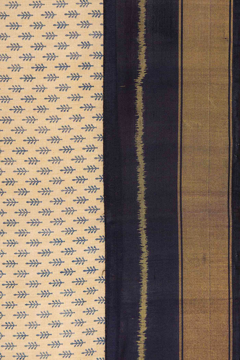 Border image of Beige Dual Tone Tussar Silk Saree with Printed design on the body and Zari Border. 