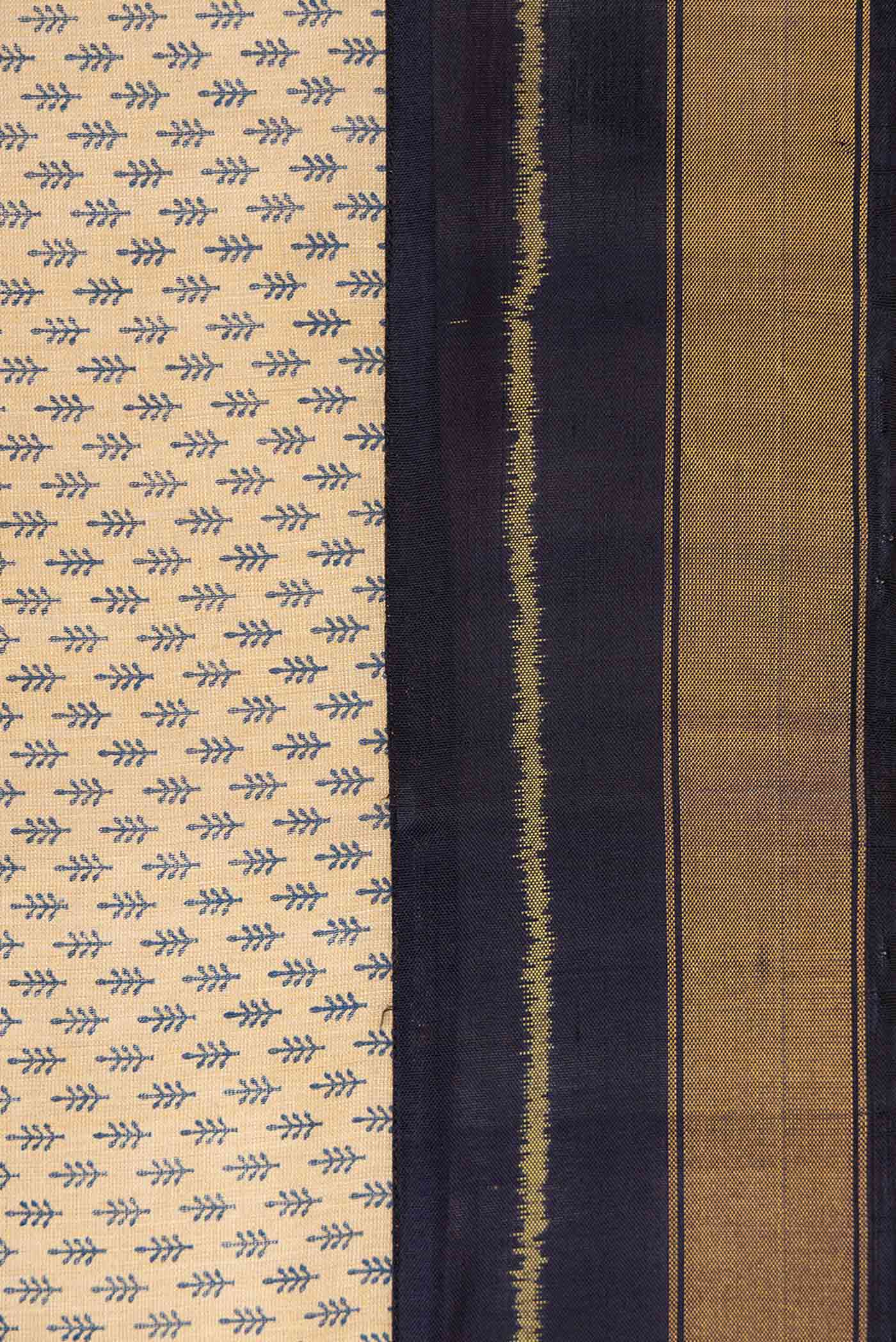 Border image of Beige Dual Tone Tussar Silk Saree with Printed design on the body and Zari Border. 