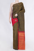 Black Dual Tone Kanchipuram Silk Saree with Jacquard design on the body and Without Border displayed on a mannequin