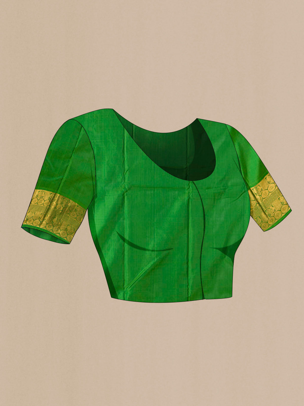 Close up image of the blouse of White Kanchipuram Silk Saree with Plain Body and Zari Border