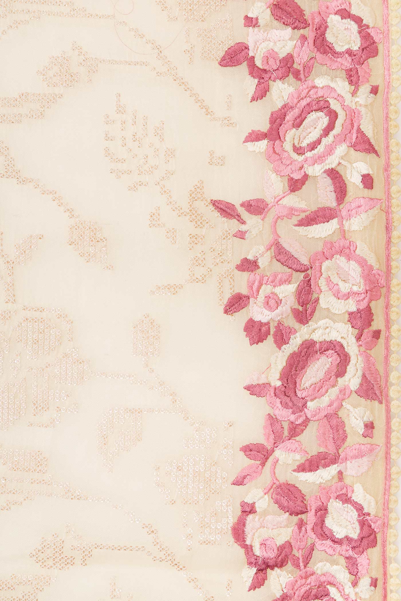 Border image of Beige Dual Tone Organza Silk Saree with Embroidery on the body and Embroidery Border. 