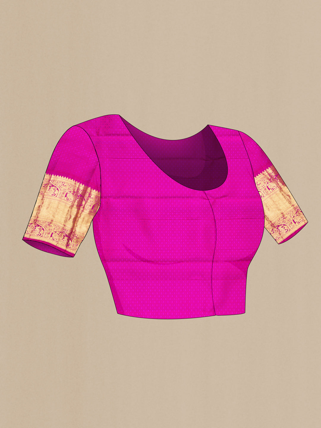 Close up image of the blouse of Yellow Dual Tone Kanjivaram Silk Saree with Zari Brocade on the body and Zari Border. 