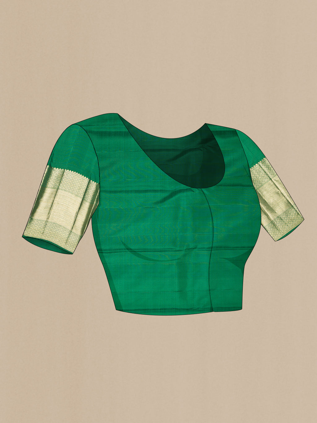 Close up image of the blouse of Pista Green Dual Tone Kanchipuram Silk Saree with Zari Brocade on the body and Zari Border. 