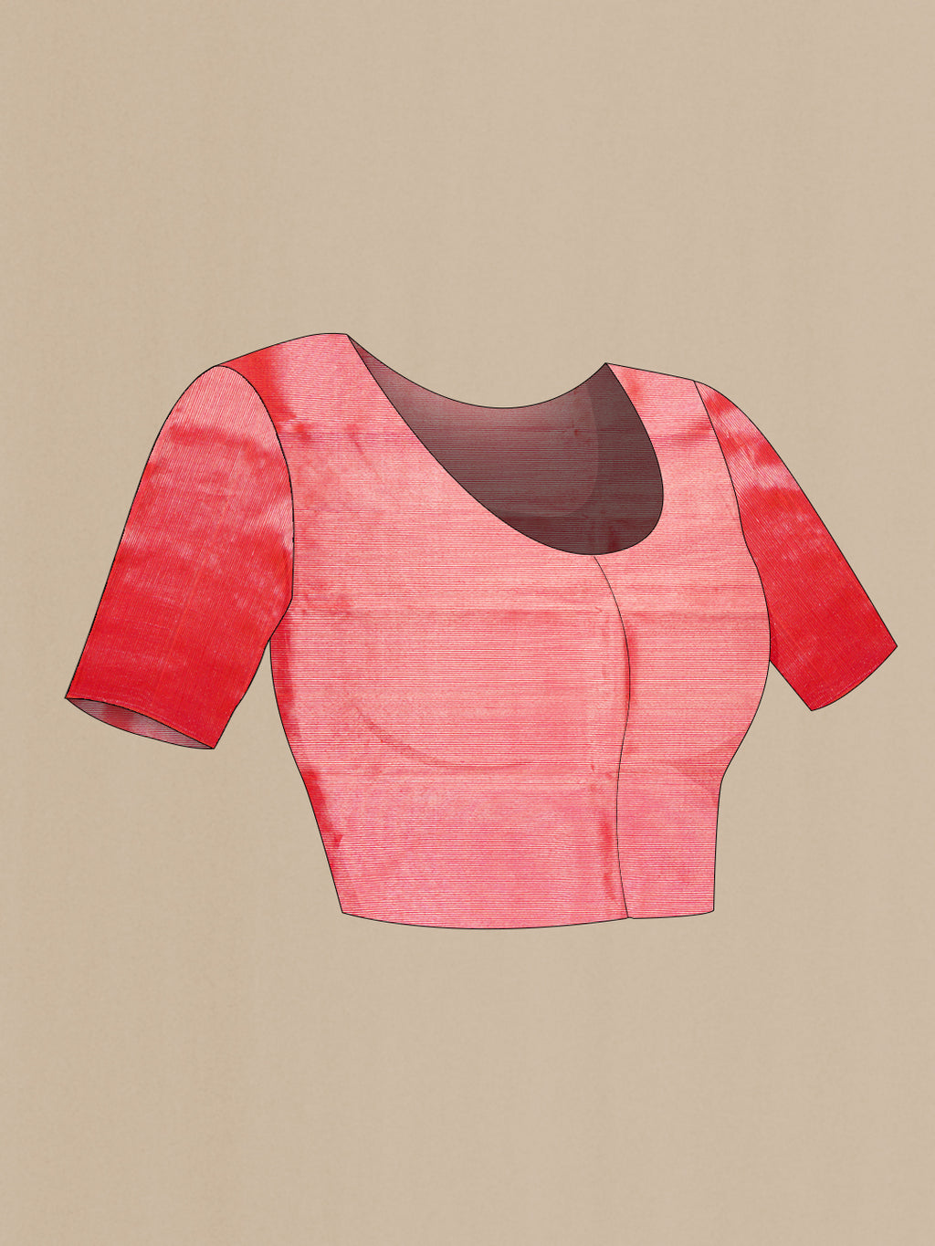Close up image of the blouse of Coral Dual Tone Kanchipuram Silk Saree with Zari Brocade on the body and Fancy Border. 