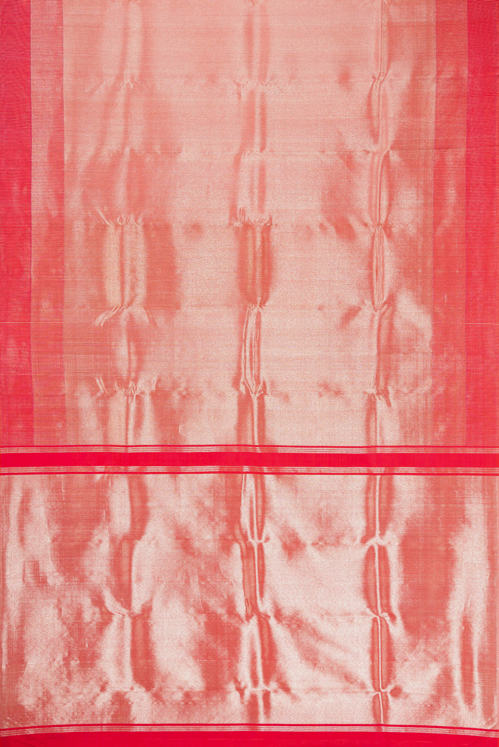 Flat view of Coral Dual Tone Kanchipuram Silk Saree with Zari Brocade on the body and Fancy Border. 