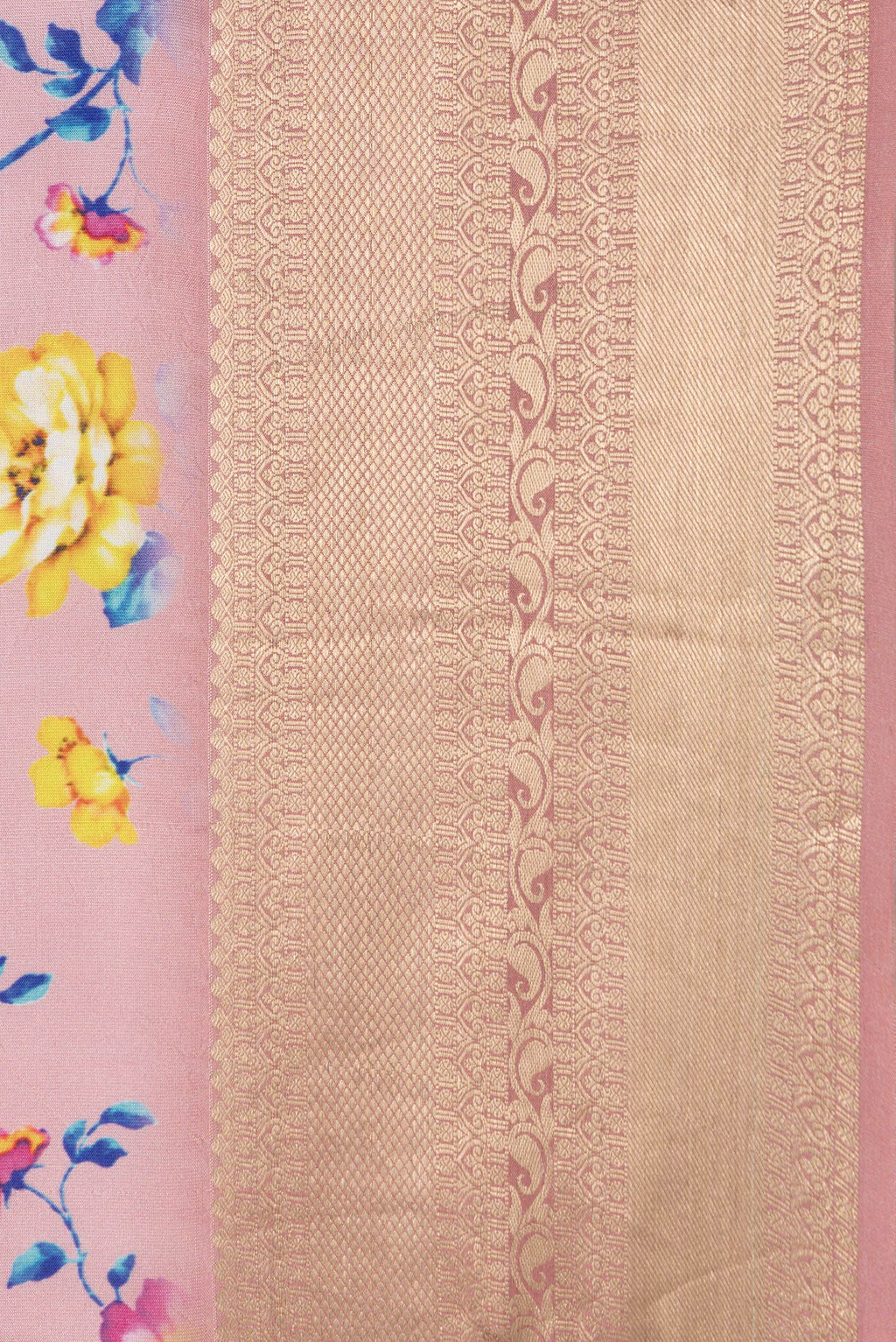 Border image of Pink Dual Tone Tussar Silk Saree with Printed design on the body and Zari Border. 