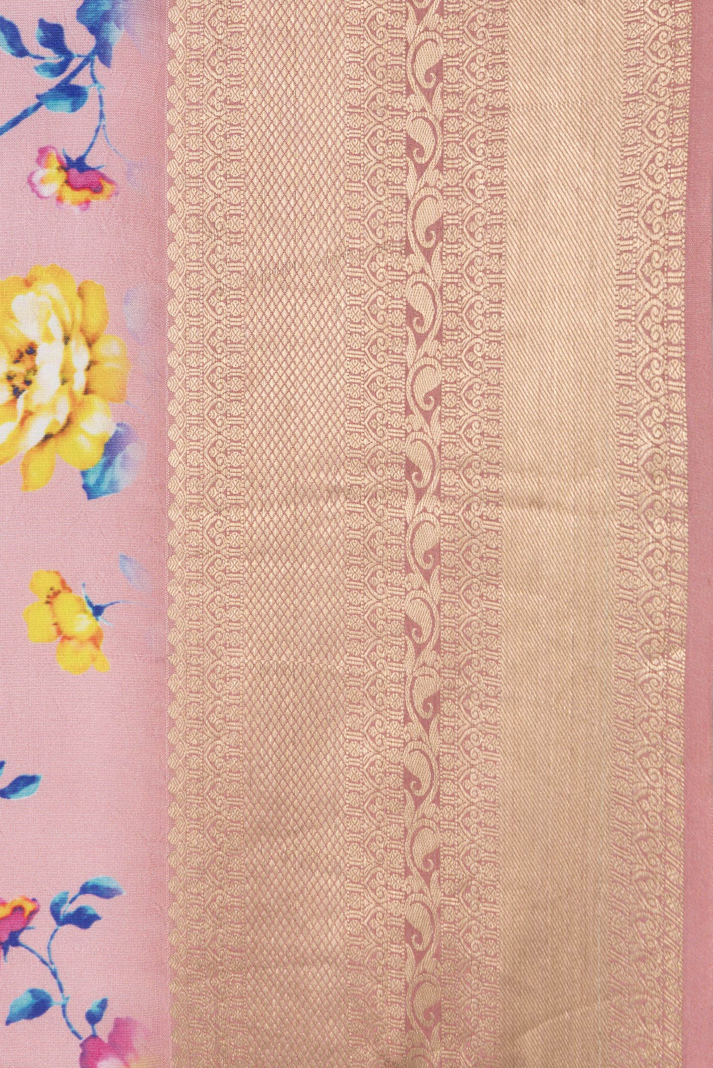 Border image of Pink Dual Tone Tussar Silk Saree with Printed design on the body and Zari Border. 