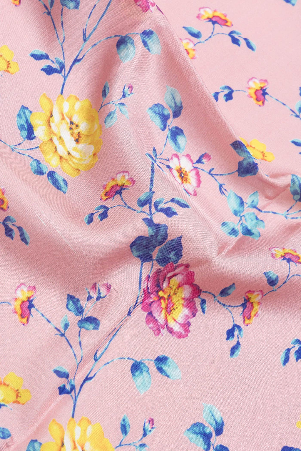 Close up of Pink Dual Tone Tussar Silk Saree with Printed design on the body and Zari Border.  displaying folds