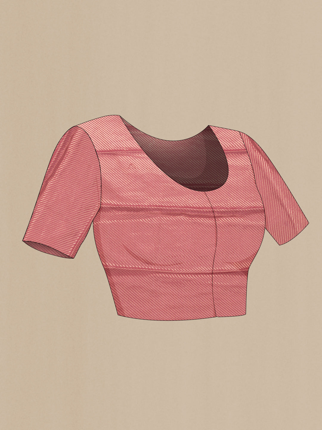 Close up image of the blouse of Pink Dual Tone Mysore Georgette Saree with Zari Butta on the body and Zari Border. 